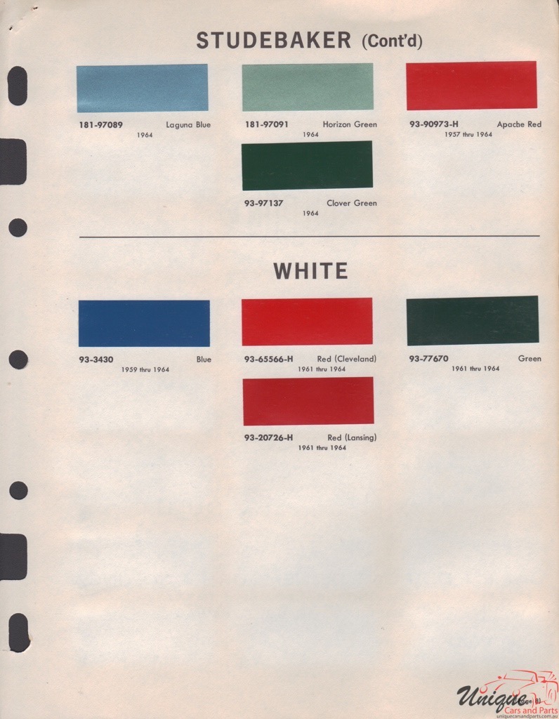 1964 Studebaker Truck Paint Charts DuPont 2